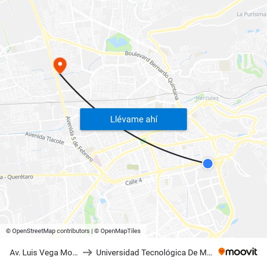 Av. Luis Vega Monrroy Y Estadio to Universidad Tecnológica De México Campus Querétaro map