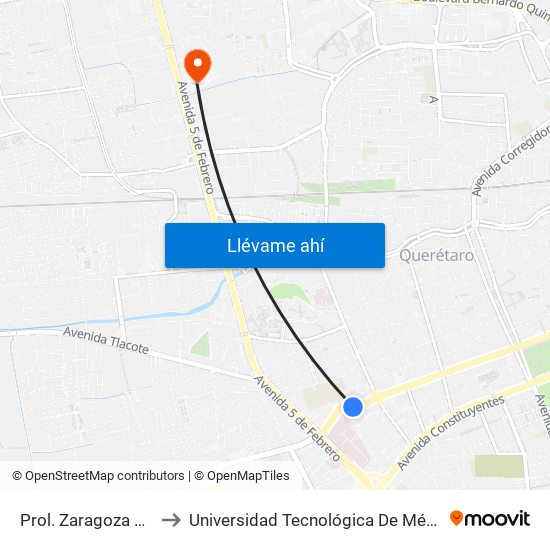 Prol. Zaragoza Y Churubusco to Universidad Tecnológica De México Campus Querétaro map