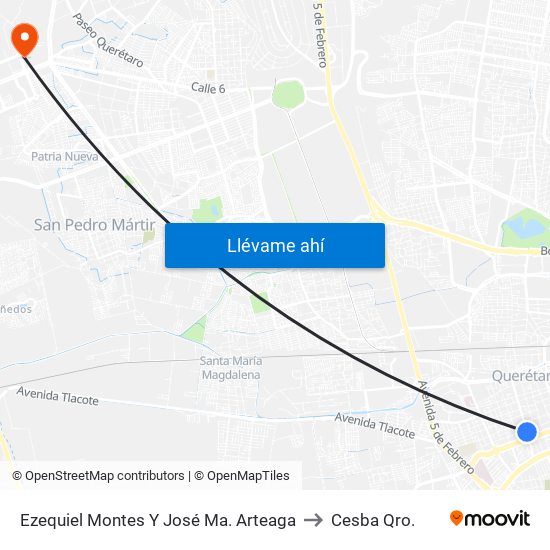 Ezequiel Montes Y José Ma. Arteaga to Cesba Qro. map