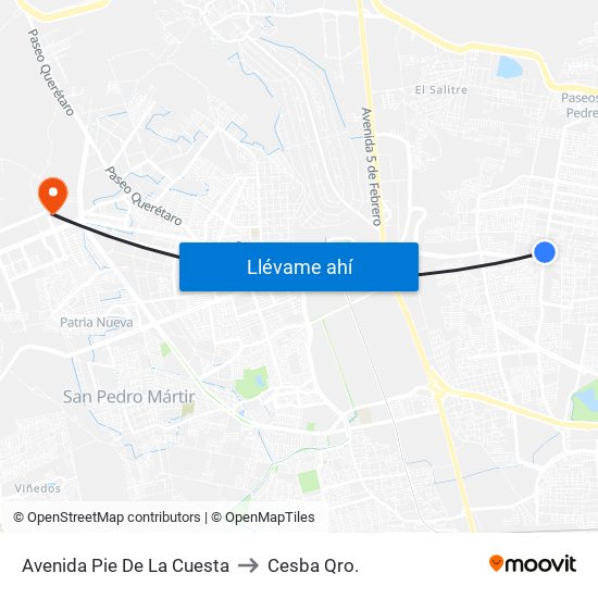 Avenida Pie De La Cuesta to Cesba Qro. map