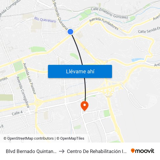 Blvd Bernado Quintana Y Calz De Los Arcos to Centro De Rehabilitación Integral De Querétaro (Criq) map