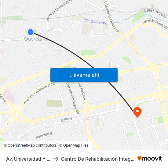 Av. Universidad Y Nicolas Bravo to Centro De Rehabilitación Integral De Querétaro (Criq) map