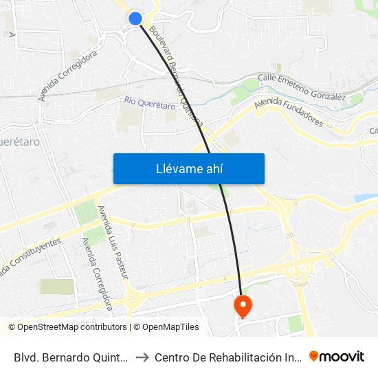 Blvd. Bernardo Quintana Y Cto. Jardín Sur to Centro De Rehabilitación Integral De Querétaro (Criq) map