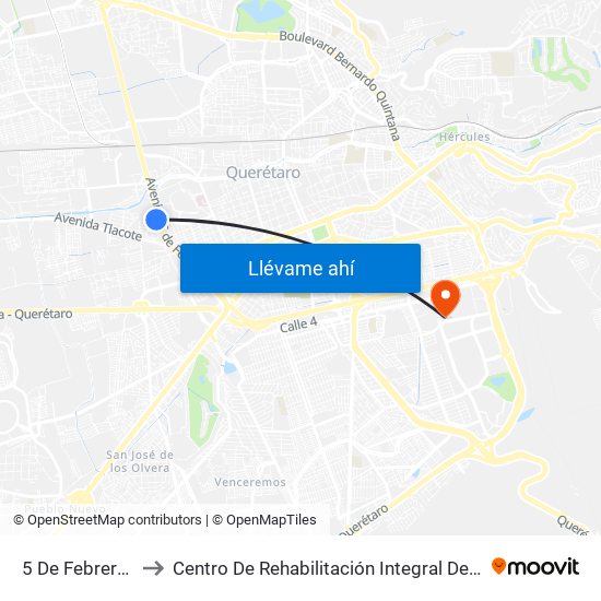 5 De Febrero Y Cea to Centro De Rehabilitación Integral De Querétaro (Criq) map