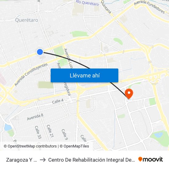 Zaragoza Y Coppel to Centro De Rehabilitación Integral De Querétaro (Criq) map