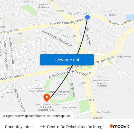 Constituyentes Y Monte Sinai to Centro De Rehabilitación Integral De Querétaro (Criq) map