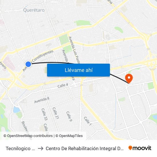 Tecnilogico Pte-Ote to Centro De Rehabilitación Integral De Querétaro (Criq) map