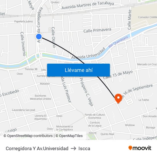 Corregidora Y Av.Universidad to Iscca map