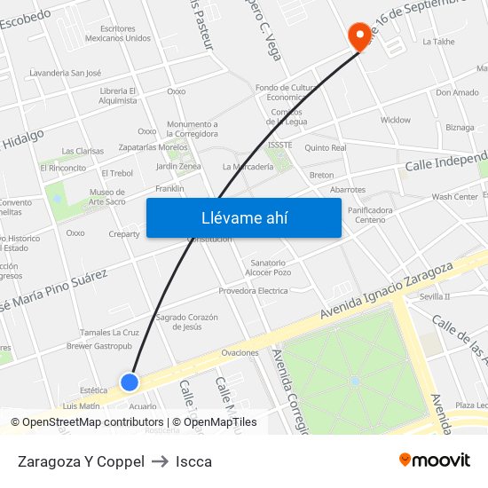 Zaragoza Y Coppel to Iscca map