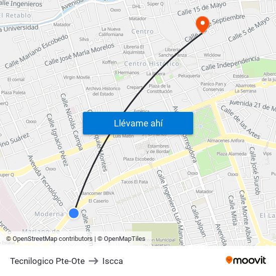 Tecnilogico Pte-Ote to Iscca map