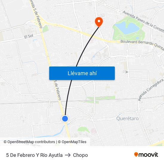 5 De Febrero Y Río Ayutla to Chopo map