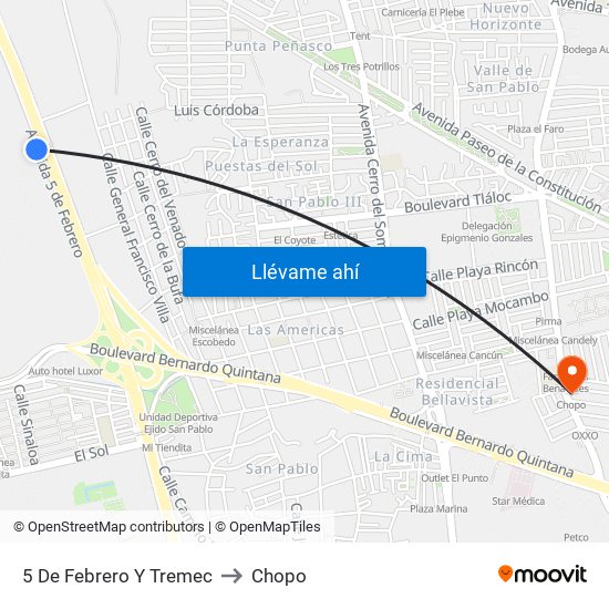 5 De Febrero Y Tremec to Chopo map