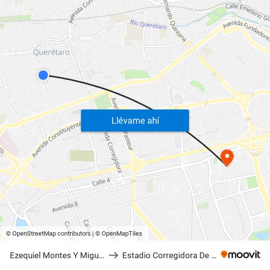 Ezequiel Montes Y Miguel Hidalgo to Estadio Corregidora De Querétaro map