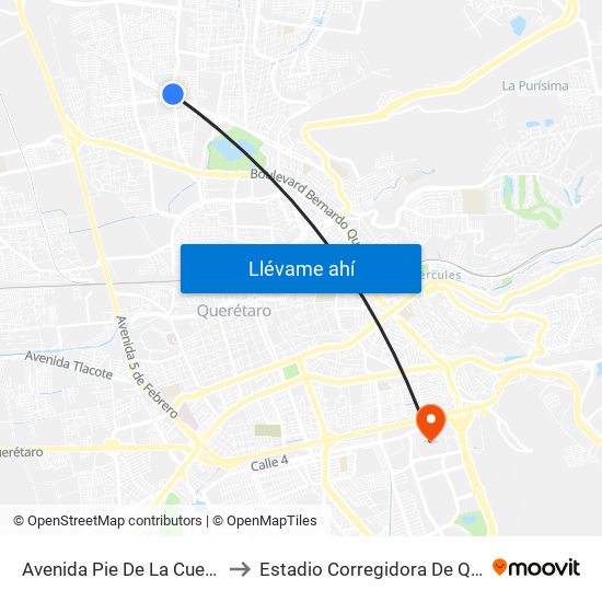 Avenida Pie De La Cuesta, 886 to Estadio Corregidora De Querétaro map