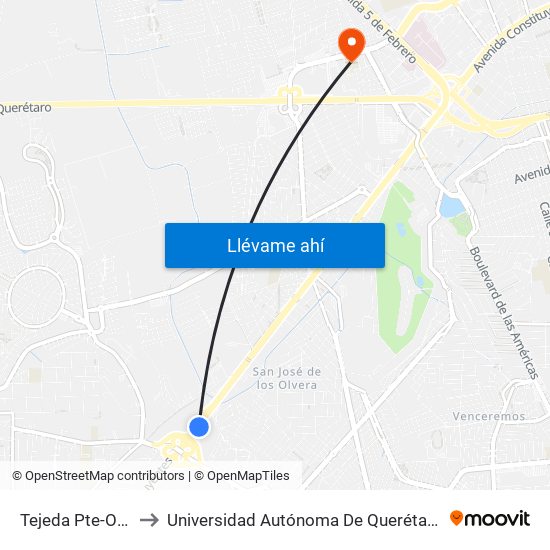 Tejeda Pte-Ote to Universidad Autónoma De Querétaro map