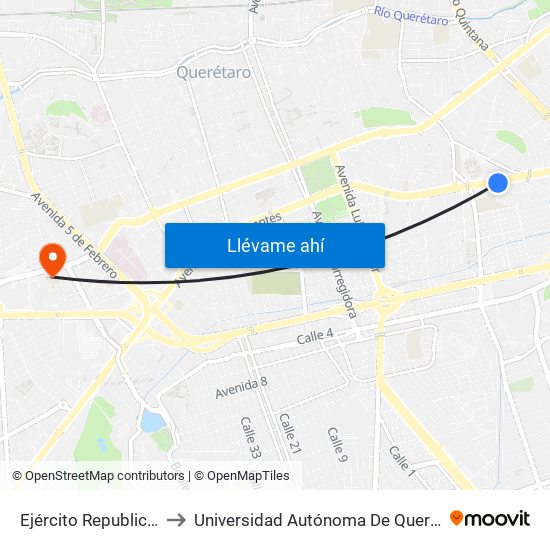 Ejército Republicano to Universidad Autónoma De Querétaro map