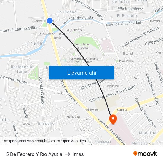 5 De Febrero Y Río Ayutla to Imss map