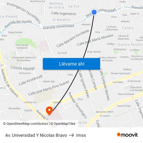 Av. Universidad Y Nicolas Bravo to Imss map