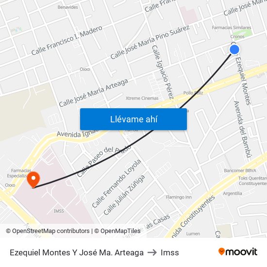 Ezequiel Montes Y José Ma. Arteaga to Imss map