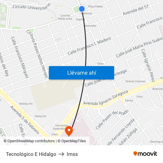 Tecnológico E Hidalgo to Imss map