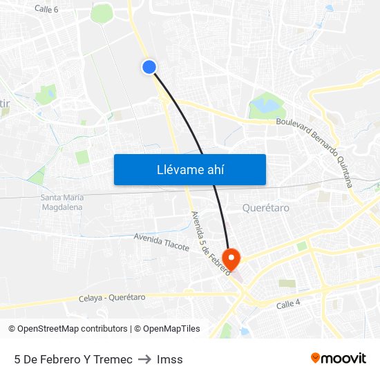 5 De Febrero Y Tremec to Imss map