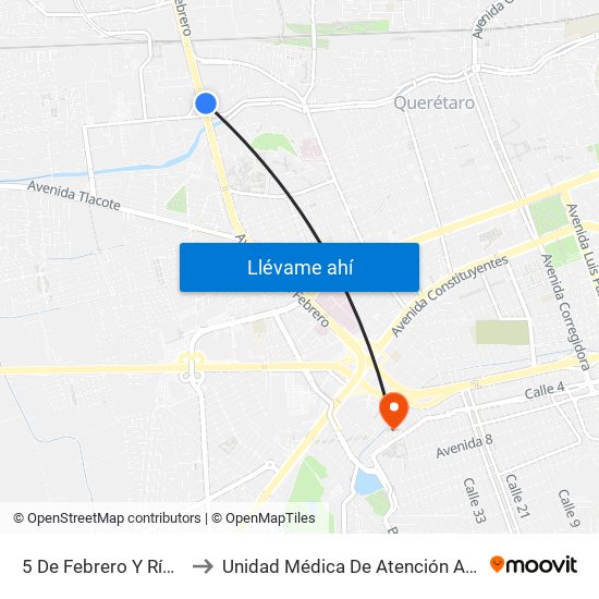 5 De Febrero Y Río Ayutla to Unidad Médica De Atención Ambulatoria map