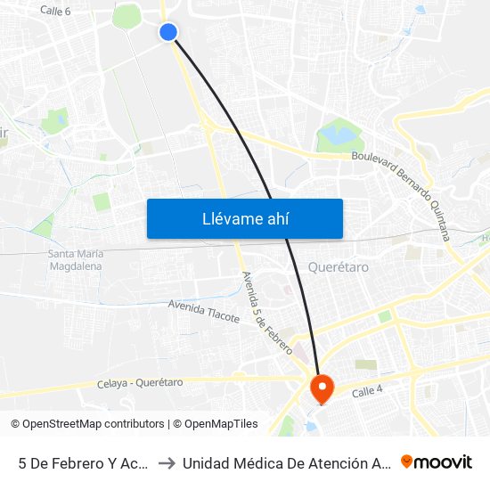 5 De Febrero Y Acceso IV to Unidad Médica De Atención Ambulatoria map