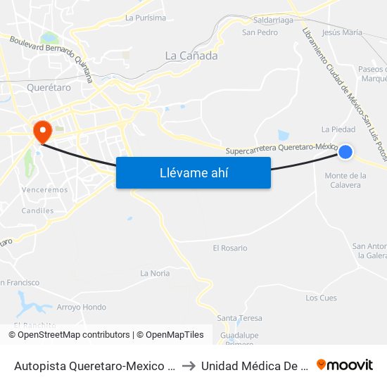 Autopista Queretaro-Mexico Y Parque Industrial El Marques to Unidad Médica De Atención Ambulatoria map