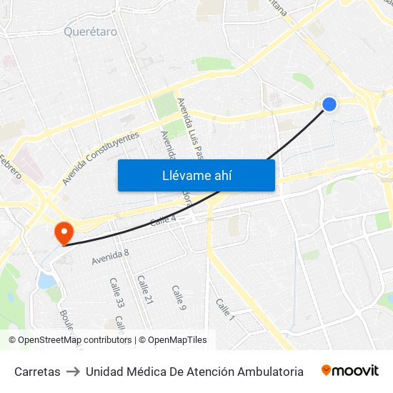 Carretas to Unidad Médica De Atención Ambulatoria map