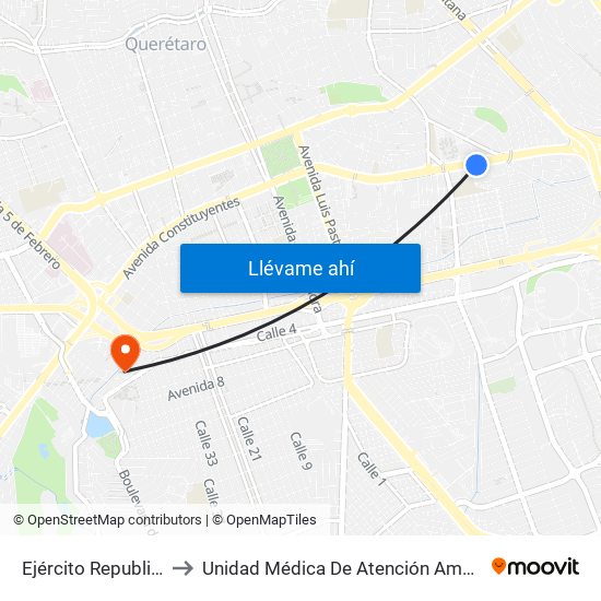 Ejército Republicano to Unidad Médica De Atención Ambulatoria map