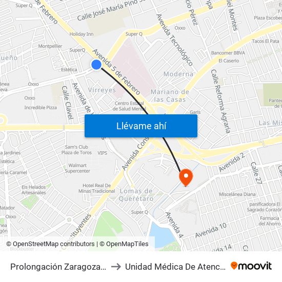 Prolongación Zaragoza Y 5 De Febrero to Unidad Médica De Atención Ambulatoria map