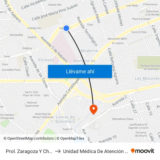 Prol. Zaragoza Y Churubusco to Unidad Médica De Atención Ambulatoria map