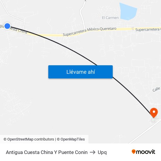 Antigua Cuesta China Y Puente Conin to Upq map