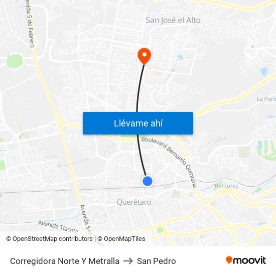 Corregidora Norte Y Metralla to San Pedro map