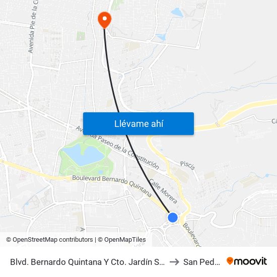 Blvd. Bernardo Quintana Y Cto. Jardín Sur to San Pedro map