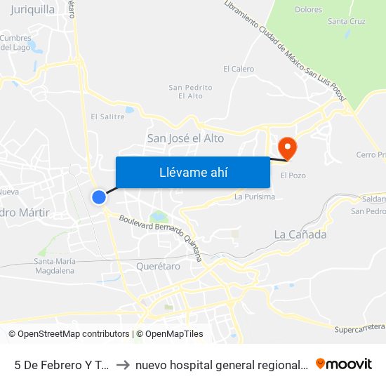 5 De Febrero Y Tremec to nuevo hospital general regional imss 260 map