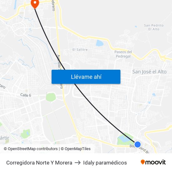Corregidora Norte Y Morera to Idaly paramédicos map