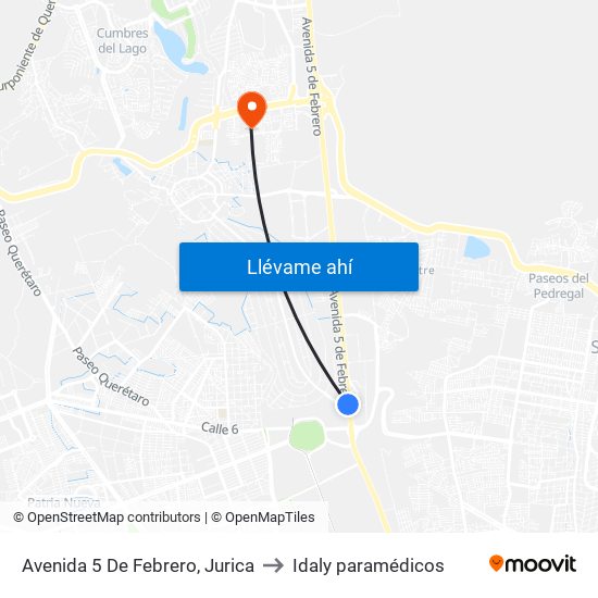 Avenida 5 De Febrero, Jurica to Idaly paramédicos map