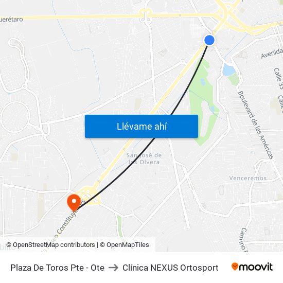 Plaza De Toros Pte - Ote to Clínica NEXUS Ortosport map