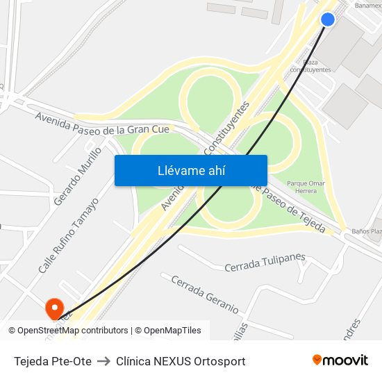 Tejeda Pte-Ote to Clínica NEXUS Ortosport map