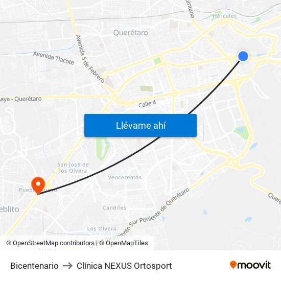 Bicentenario to Clínica NEXUS Ortosport map