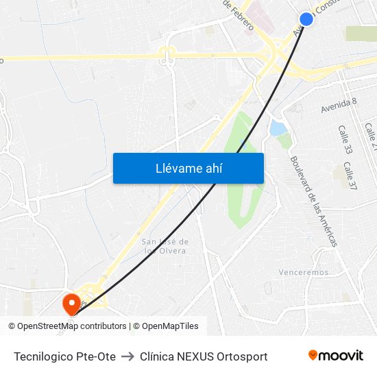 Tecnilogico Pte-Ote to Clínica NEXUS Ortosport map