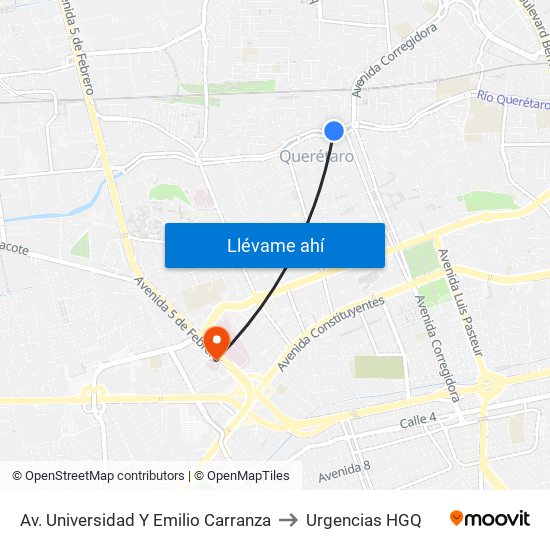 Av. Universidad Y Emilio Carranza to Urgencias HGQ map