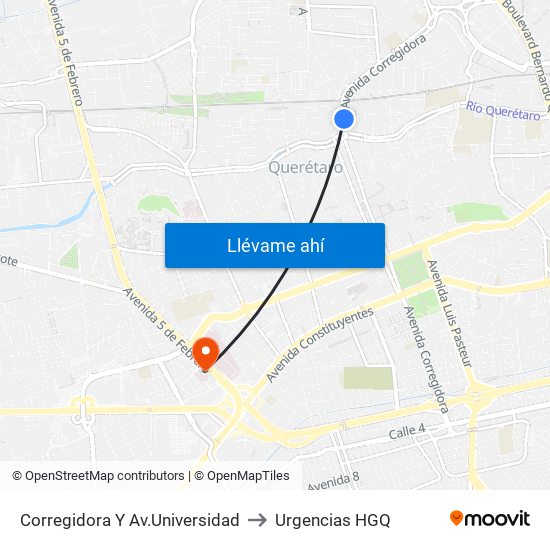 Corregidora Y Av.Universidad to Urgencias HGQ map