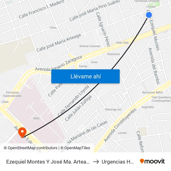 Ezequiel Montes Y José Ma. Arteaga to Urgencias HGQ map