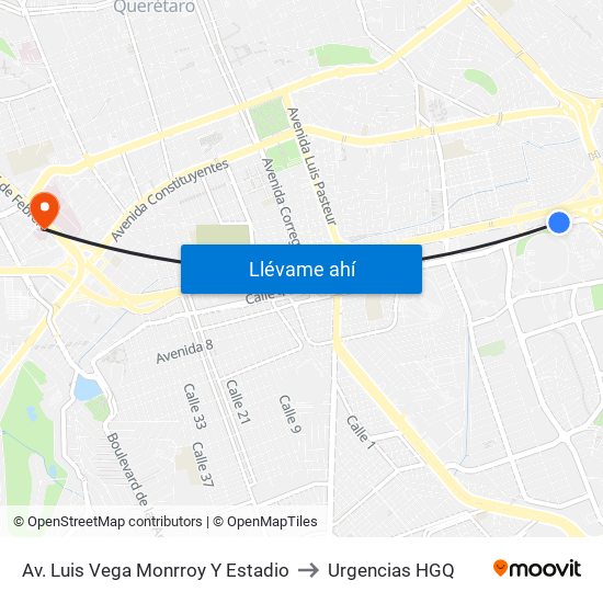 Av. Luis Vega Monrroy Y Estadio to Urgencias HGQ map