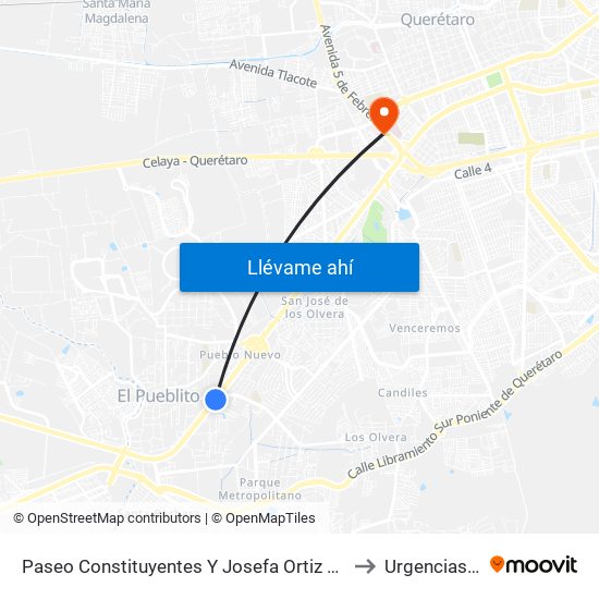 Paseo Constituyentes Y Josefa Ortiz De Dominguez to Urgencias HGQ map