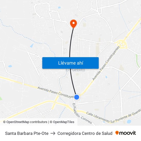 Santa Barbara Pte-Ote to Corregidora Centro de Salud map