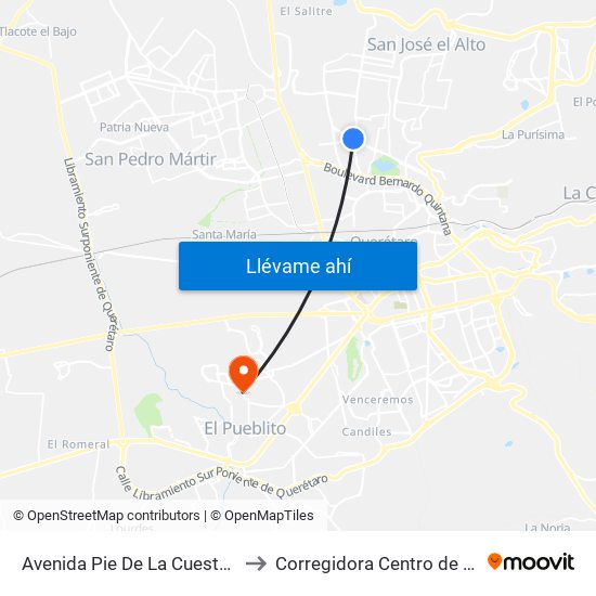 Avenida Pie De La Cuesta, 886 to Corregidora Centro de Salud map