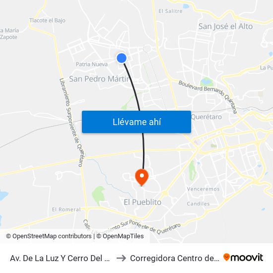Av. De La Luz Y Cerro Del Capulín to Corregidora Centro de Salud map
